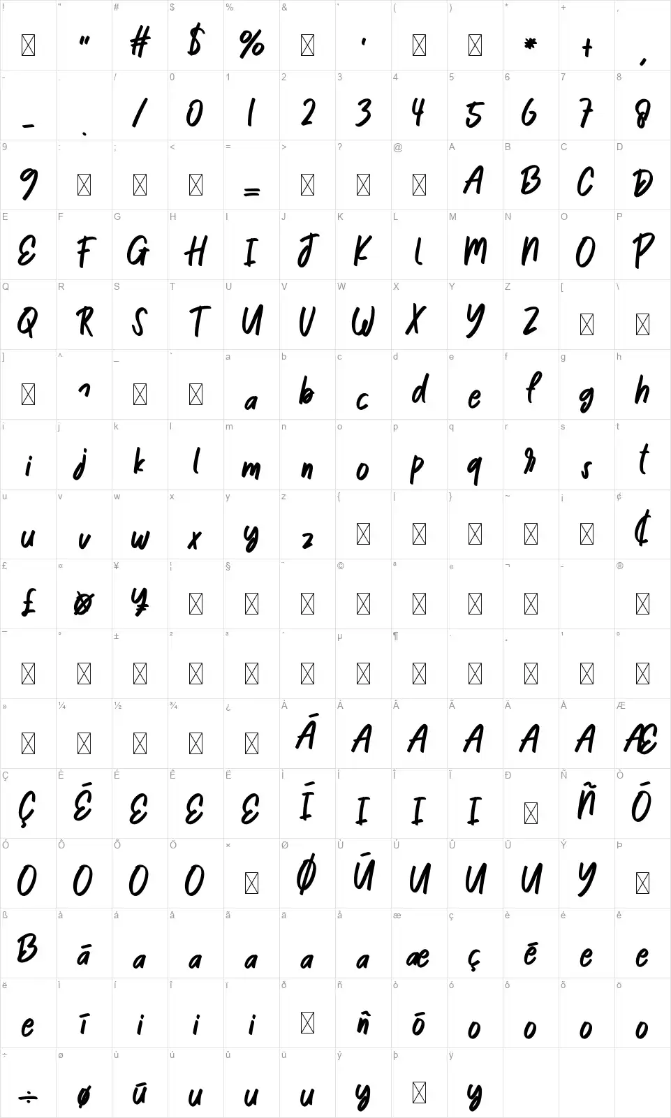 Educationsfont character map