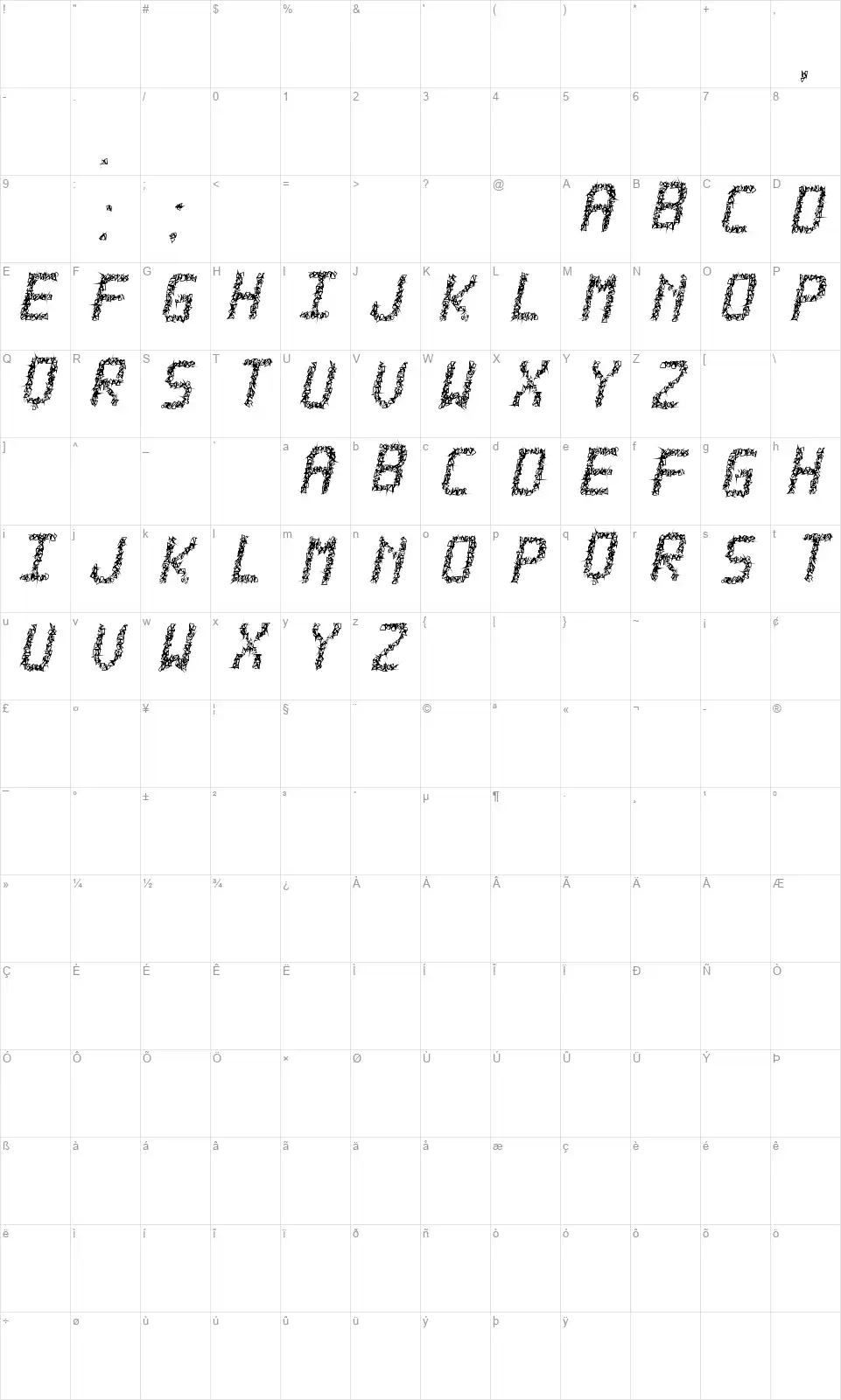 El Alambre TFBfont character map
