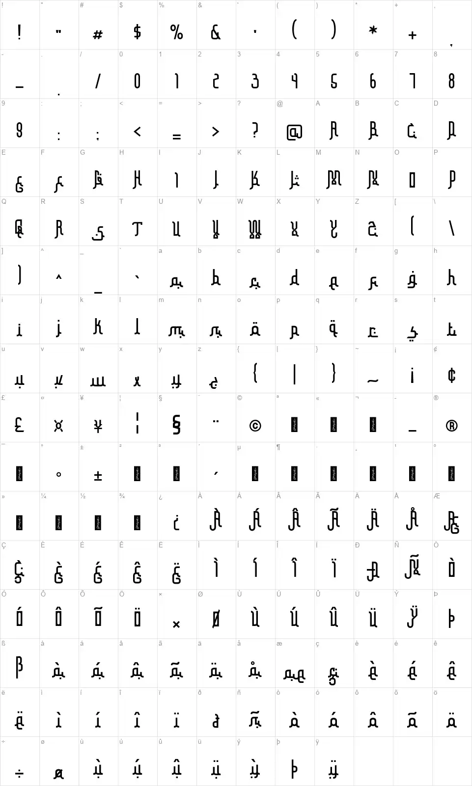 Elmasivefont character map