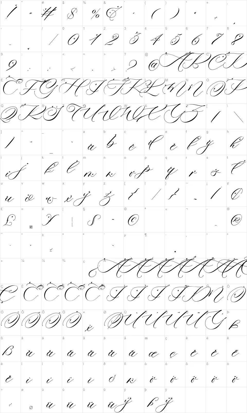 Ermin Sweet Lovefont character map