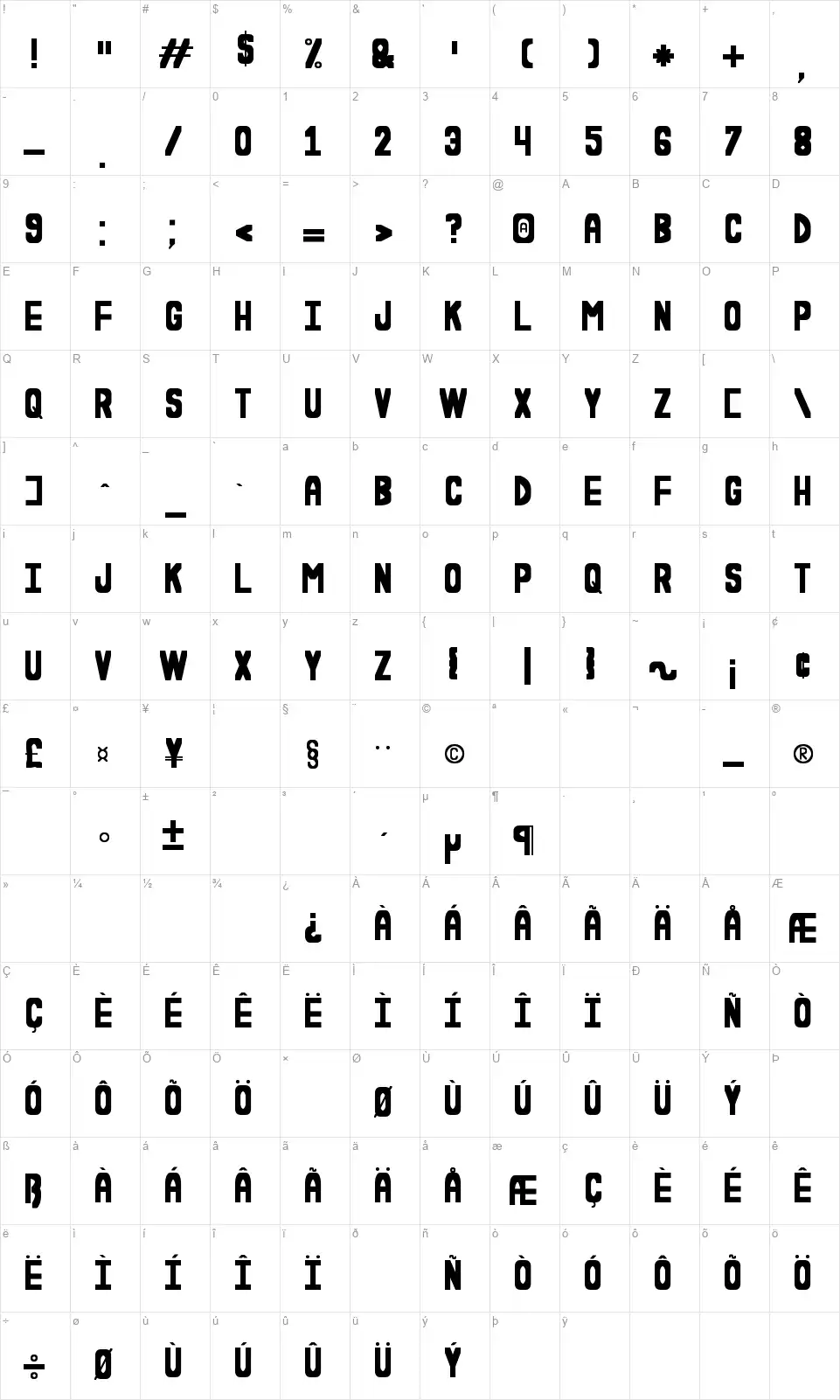Es la dura wn Stfont character map