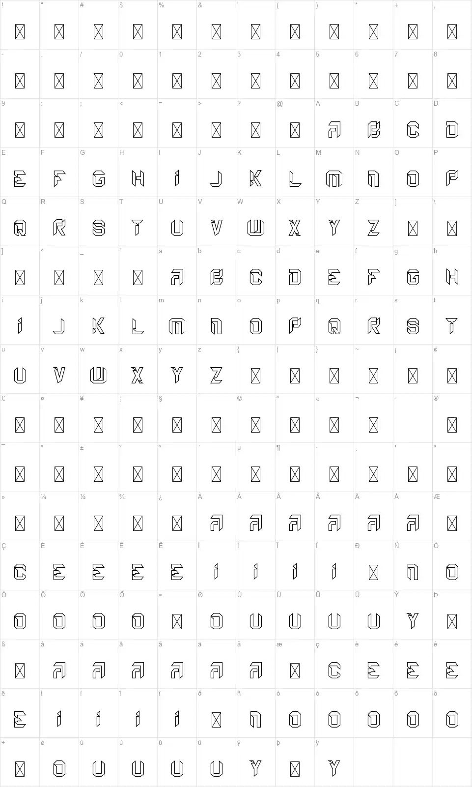 Eticalfont character map