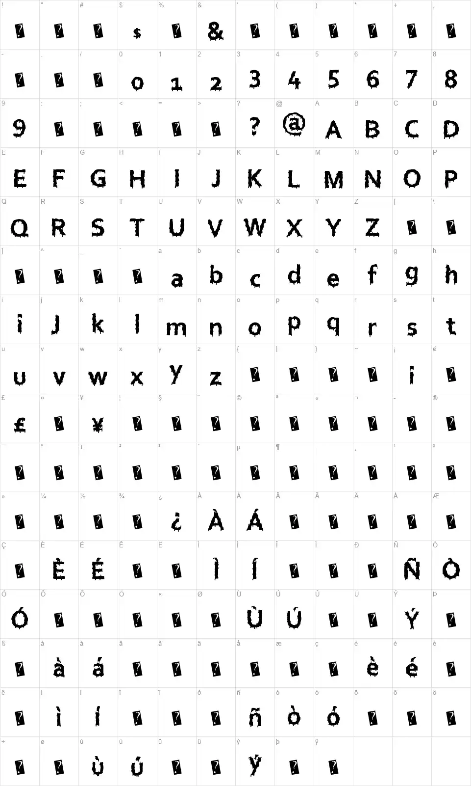 Euro Horrorfont character map
