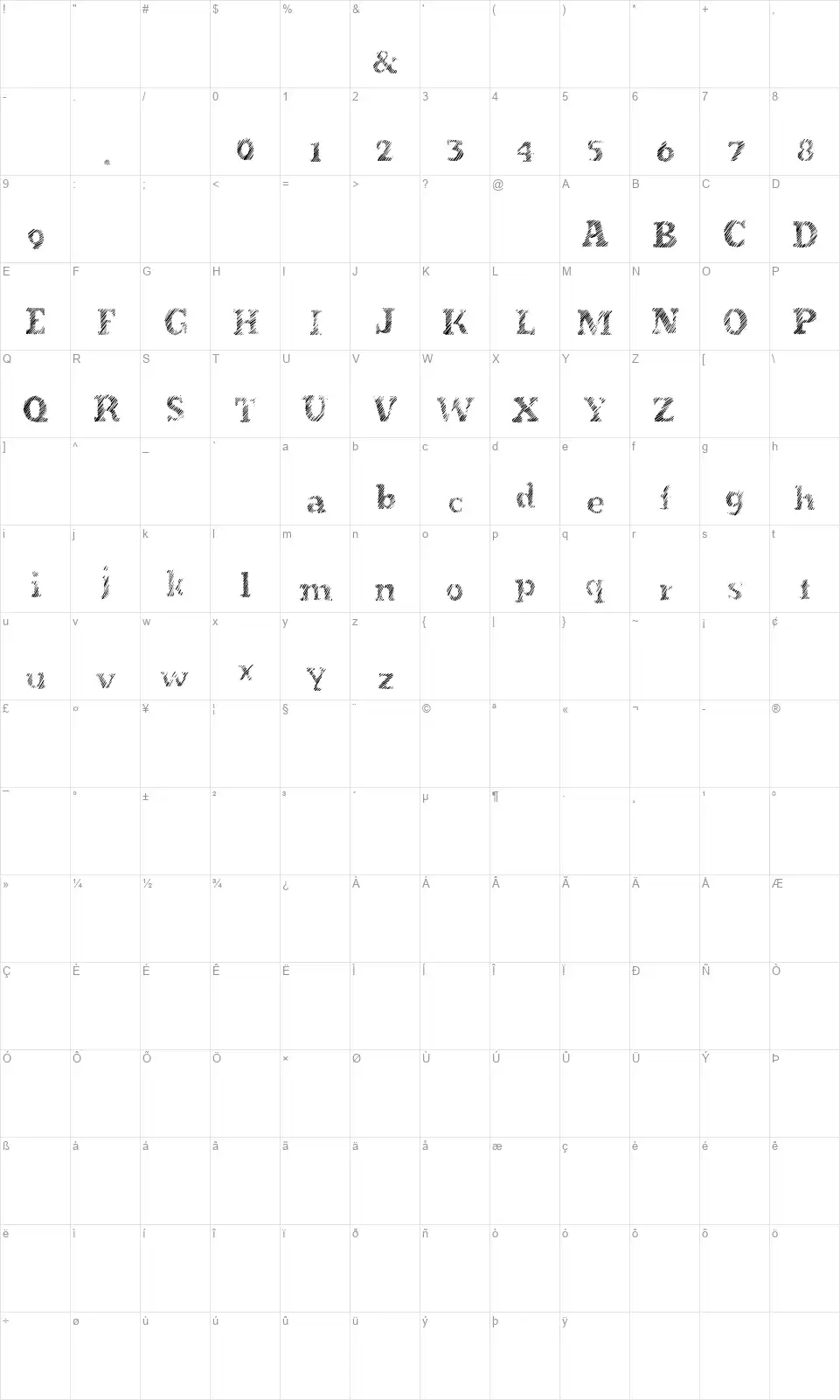 Evanescentefont character map