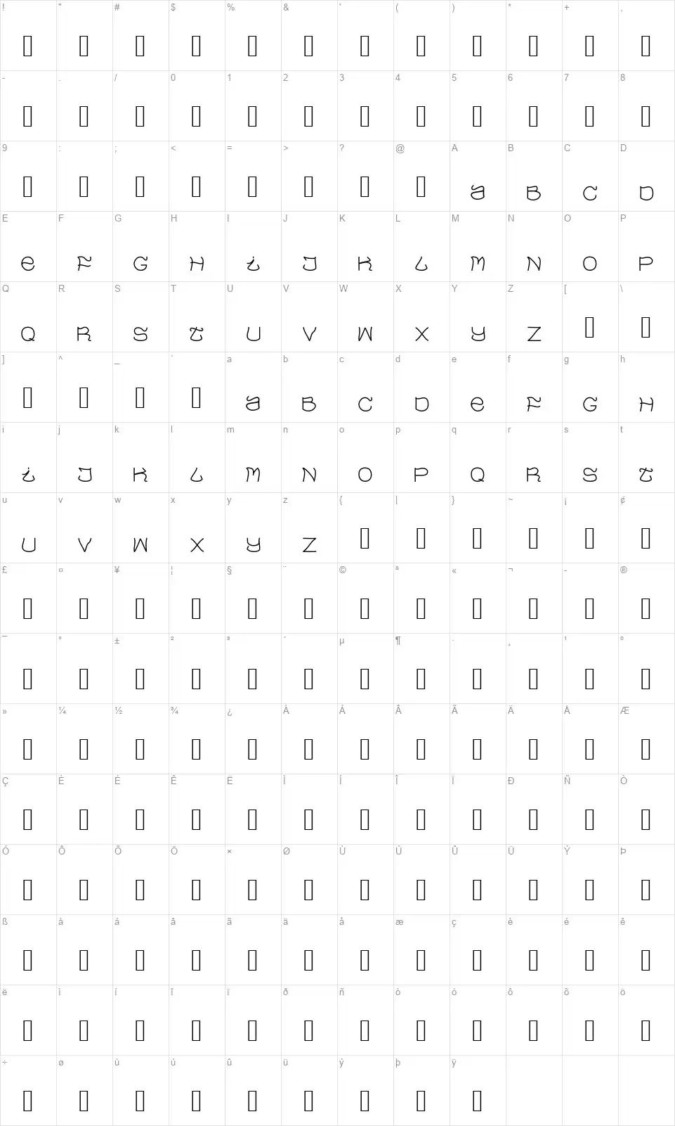 Evaowfont character map