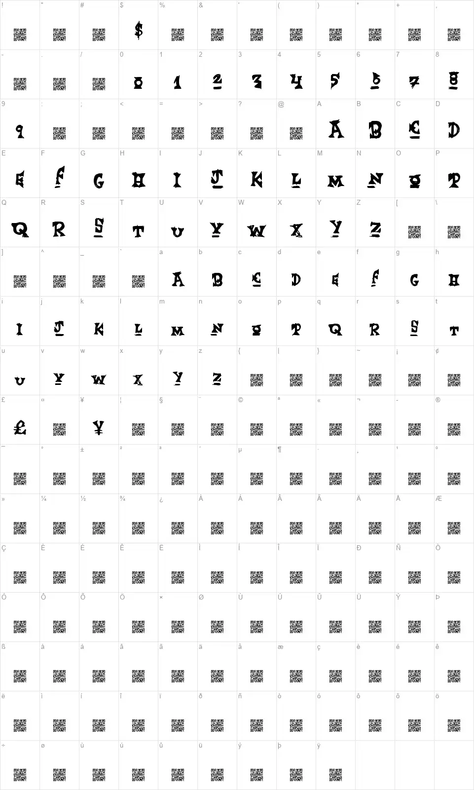 Event Makerfont character map