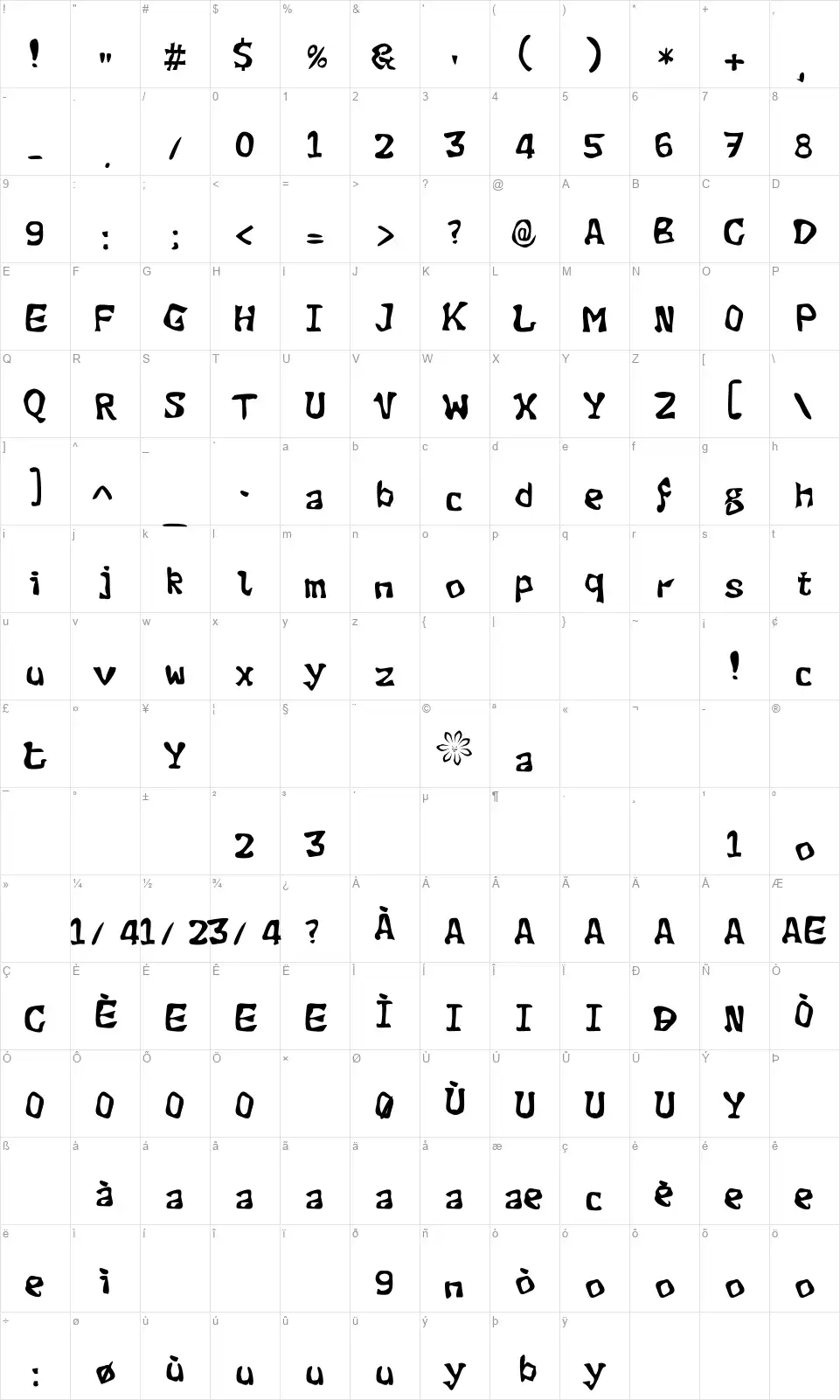 Evil Green Plantfont character map