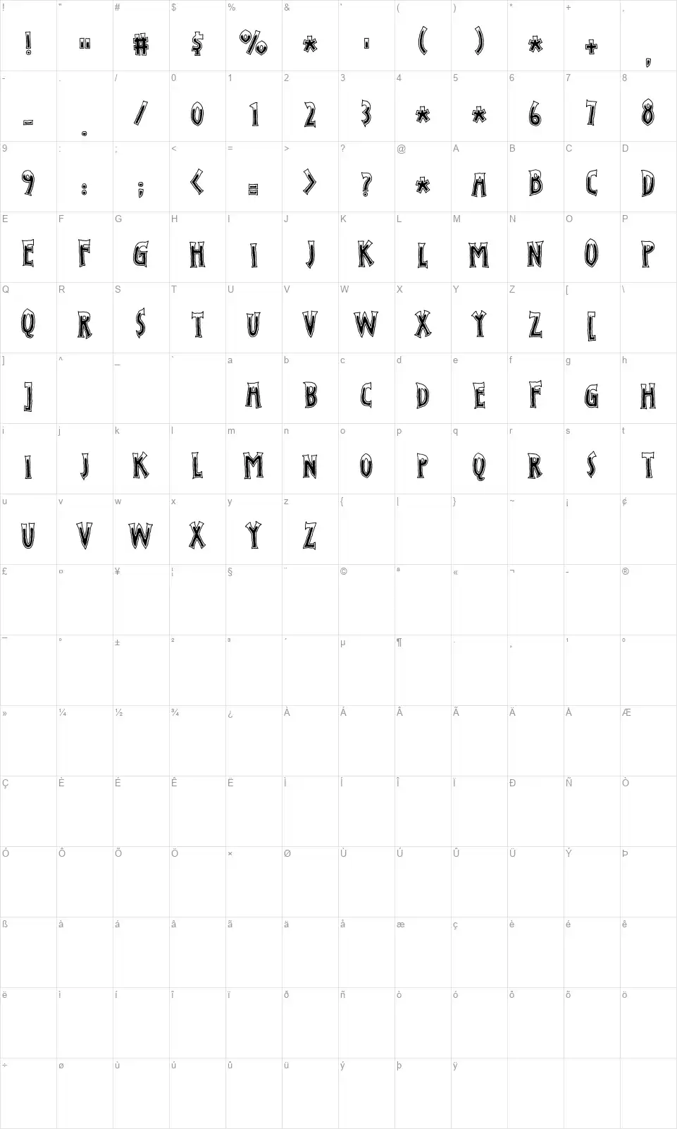 Evil Spinfont character map