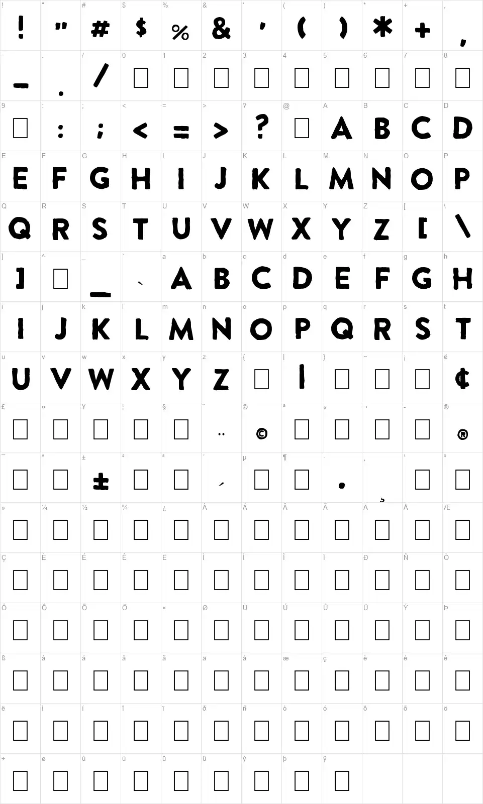 Extra Grotesquefont character map