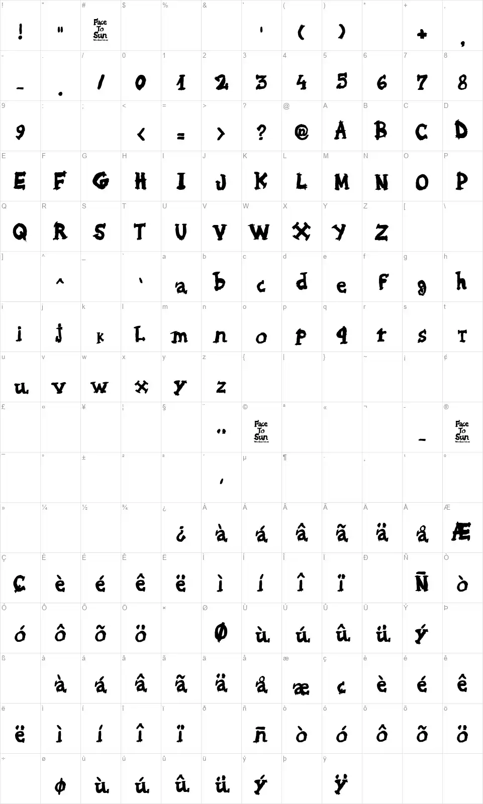 Face To Sunfont character map