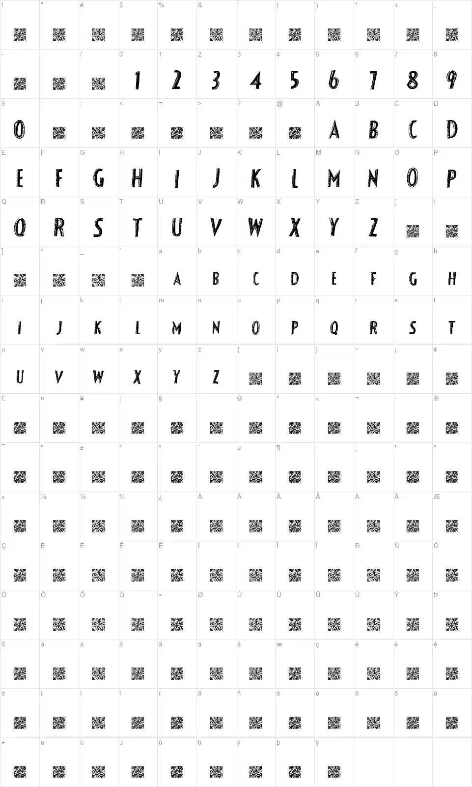 Fancy Shadowfont character map