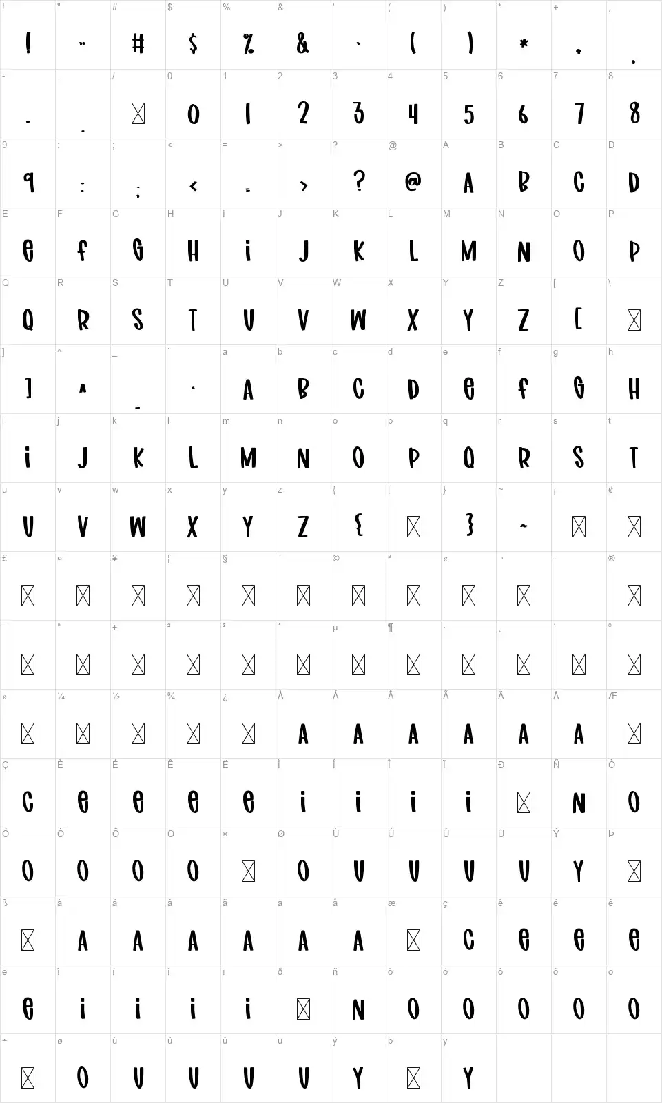 Fb Mommaherofont character map