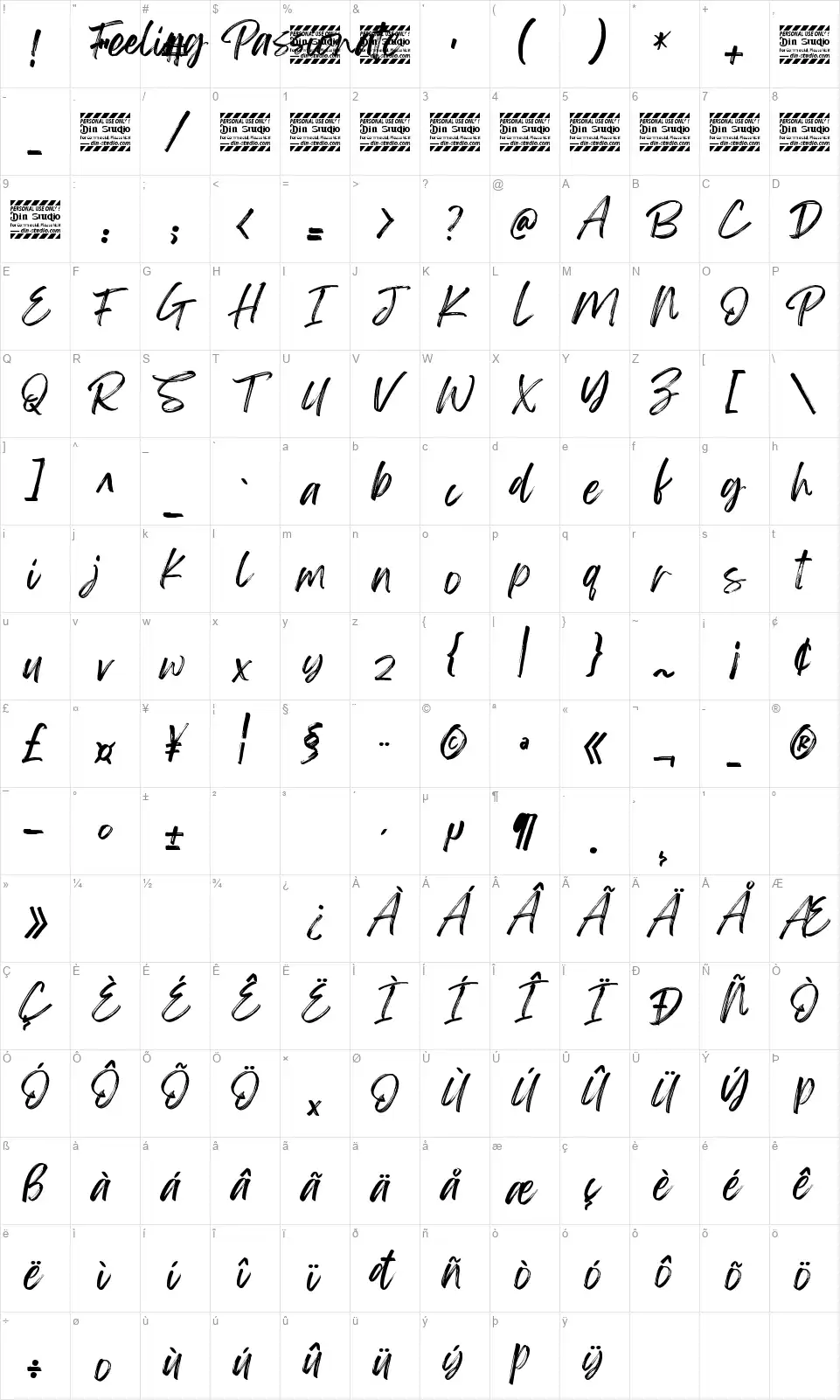 Feeling Passionatefont character map