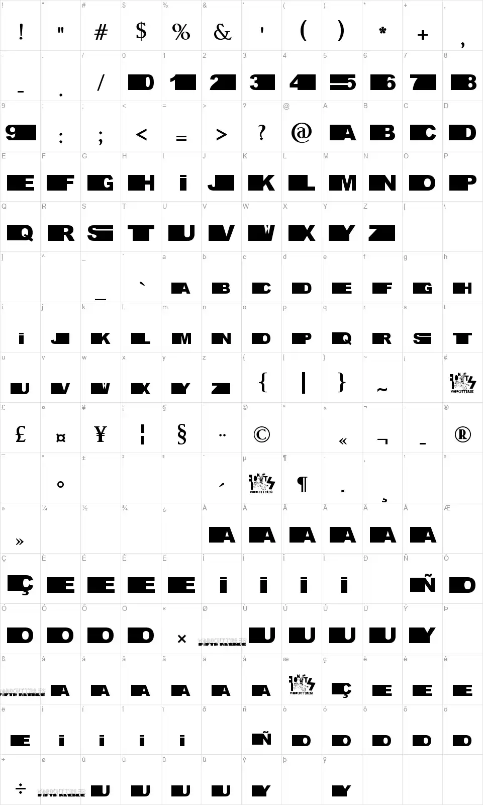 Fifth Avenuefont character map