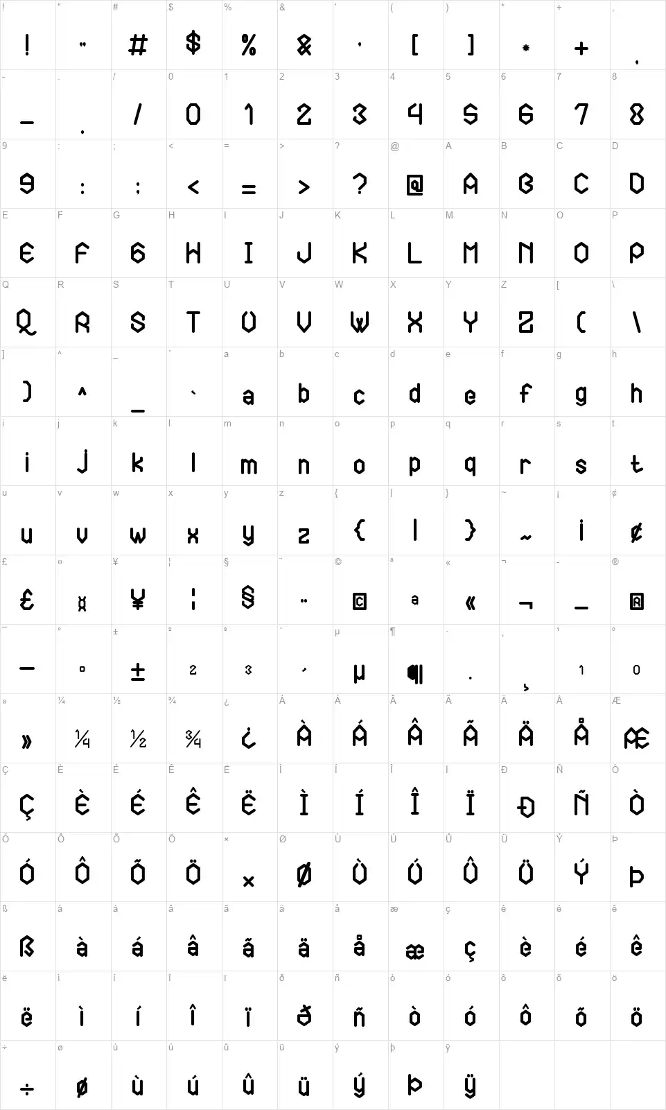 Filagofont character map