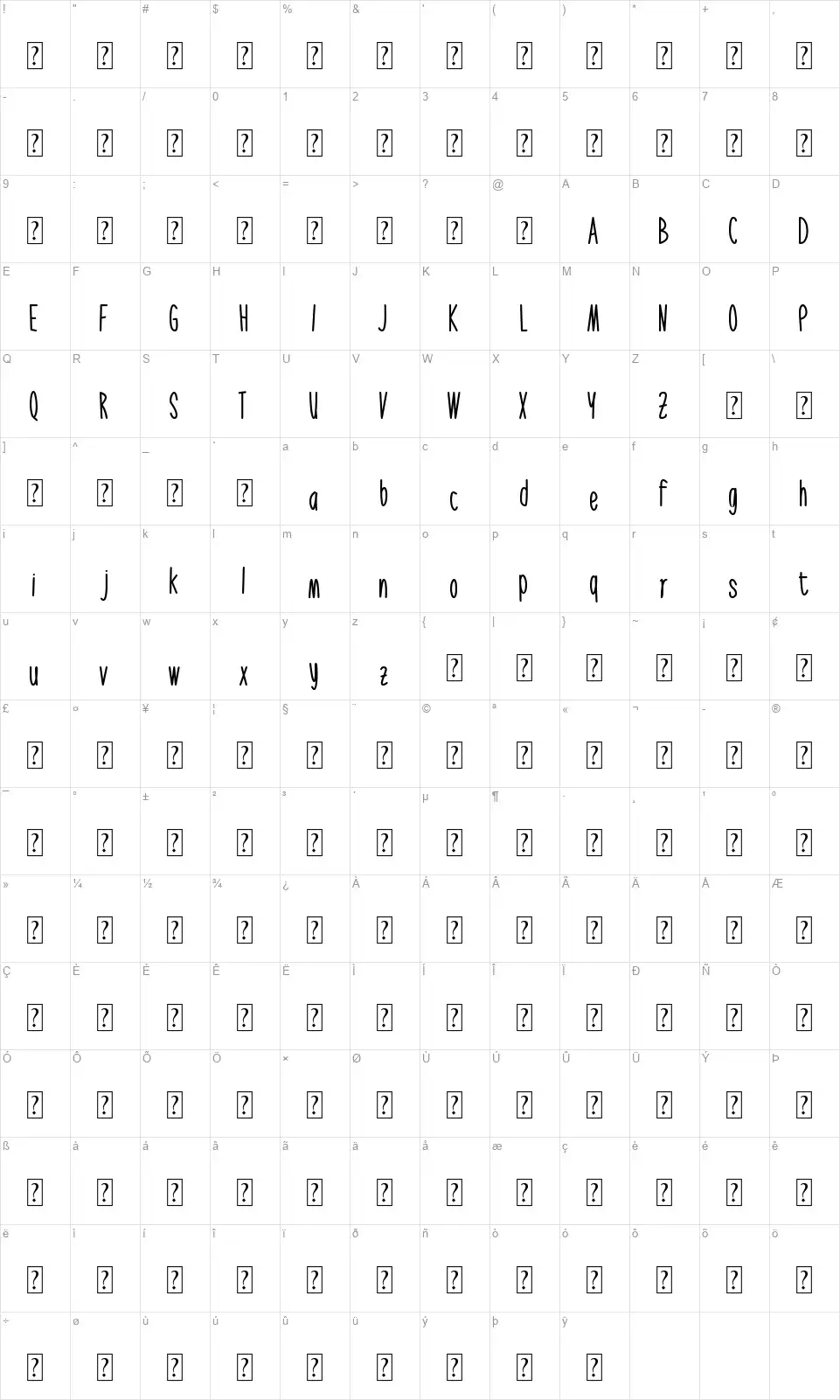 Filatelisfont character map