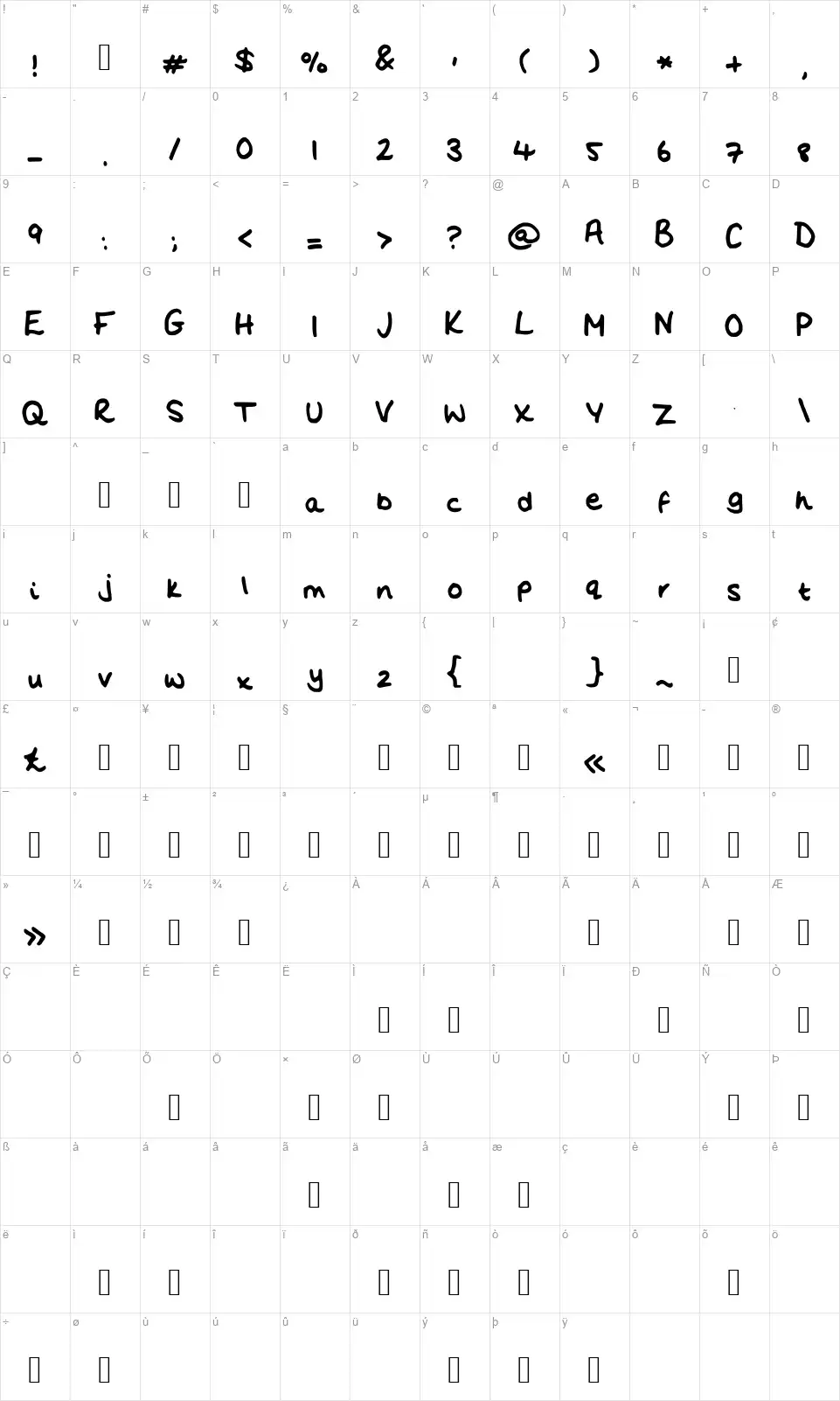 Flo's Handwritingfont character map