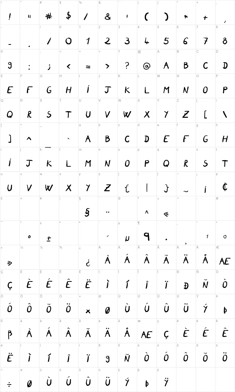 Foie Canapefont character map