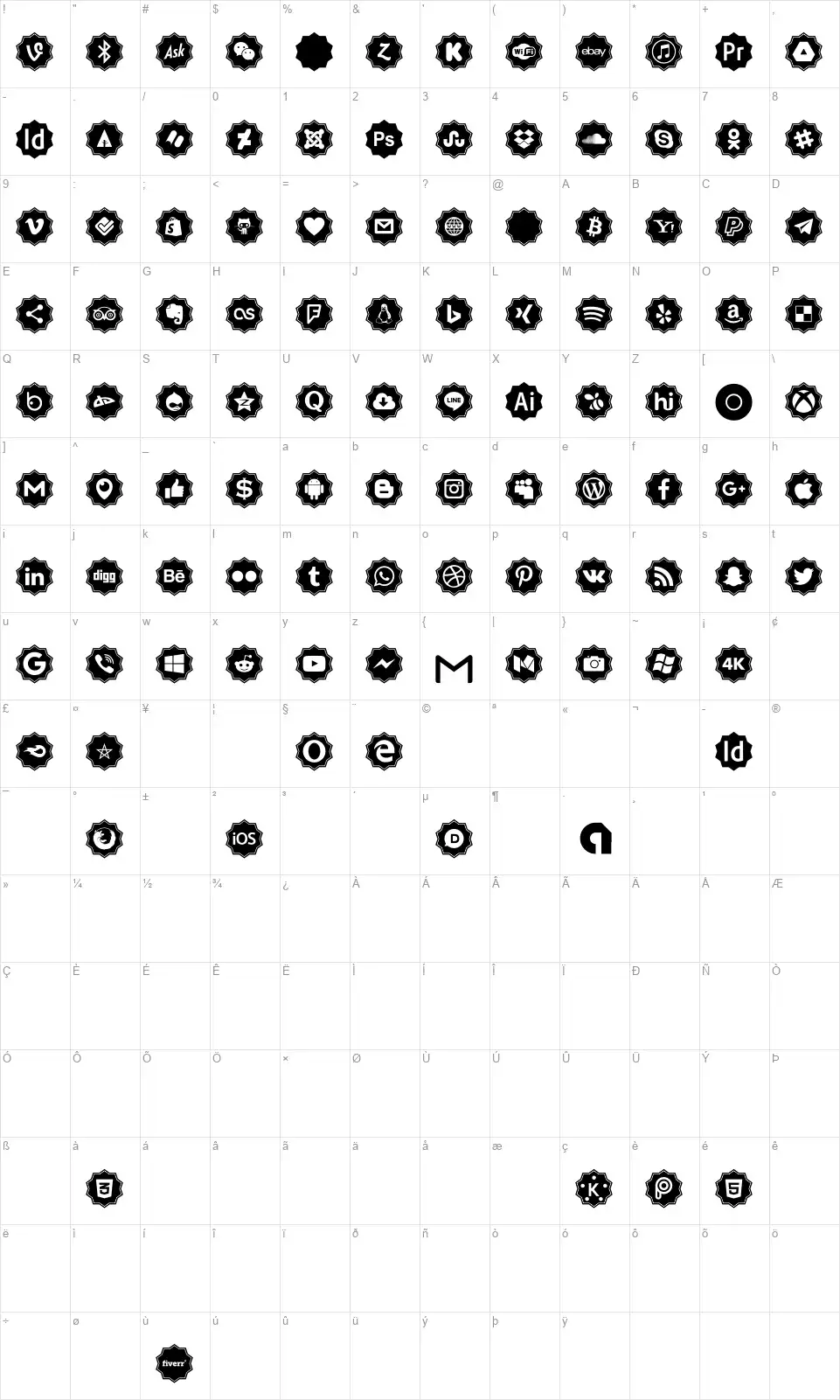 Font logos Colorfont character map