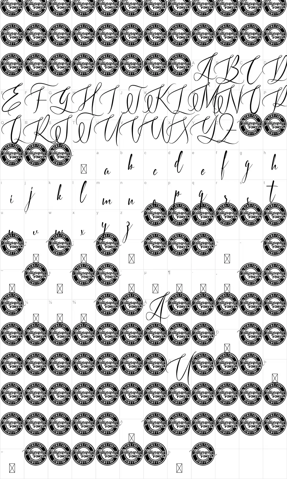 Fourth Angelfont character map
