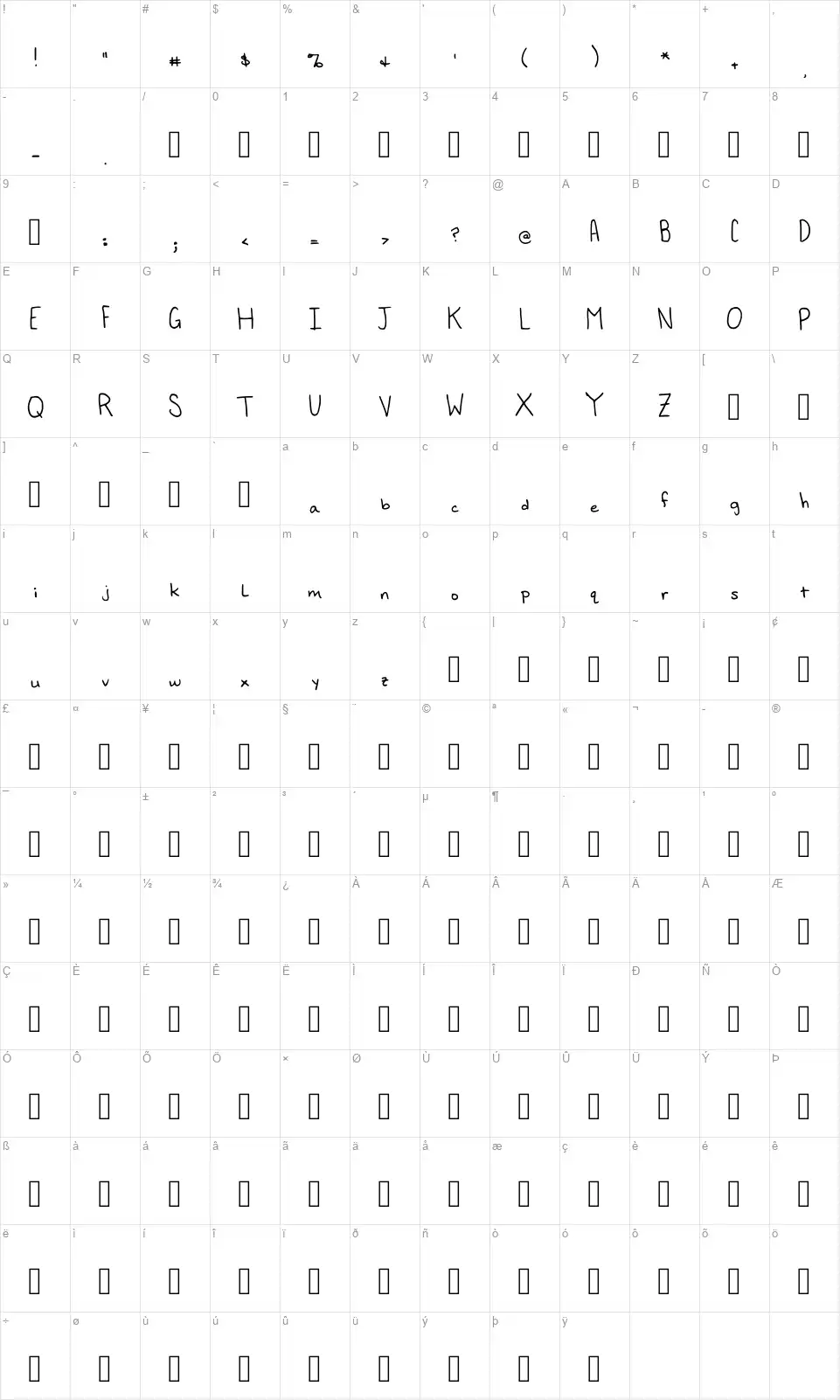 Foxed Innfont character map
