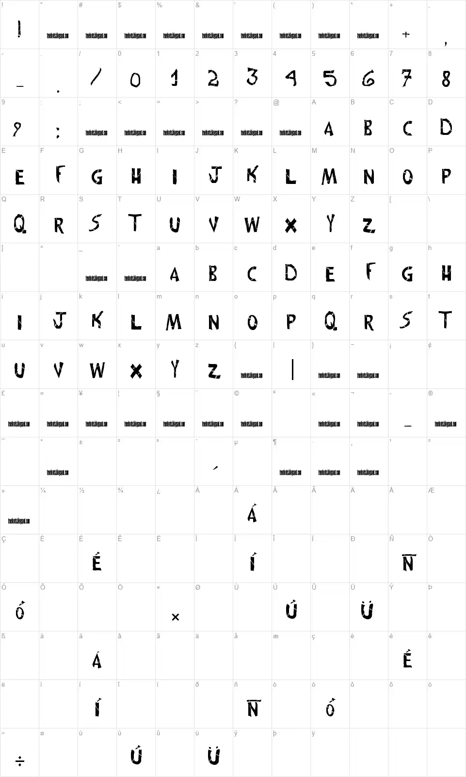 Frankenwiniefont character map