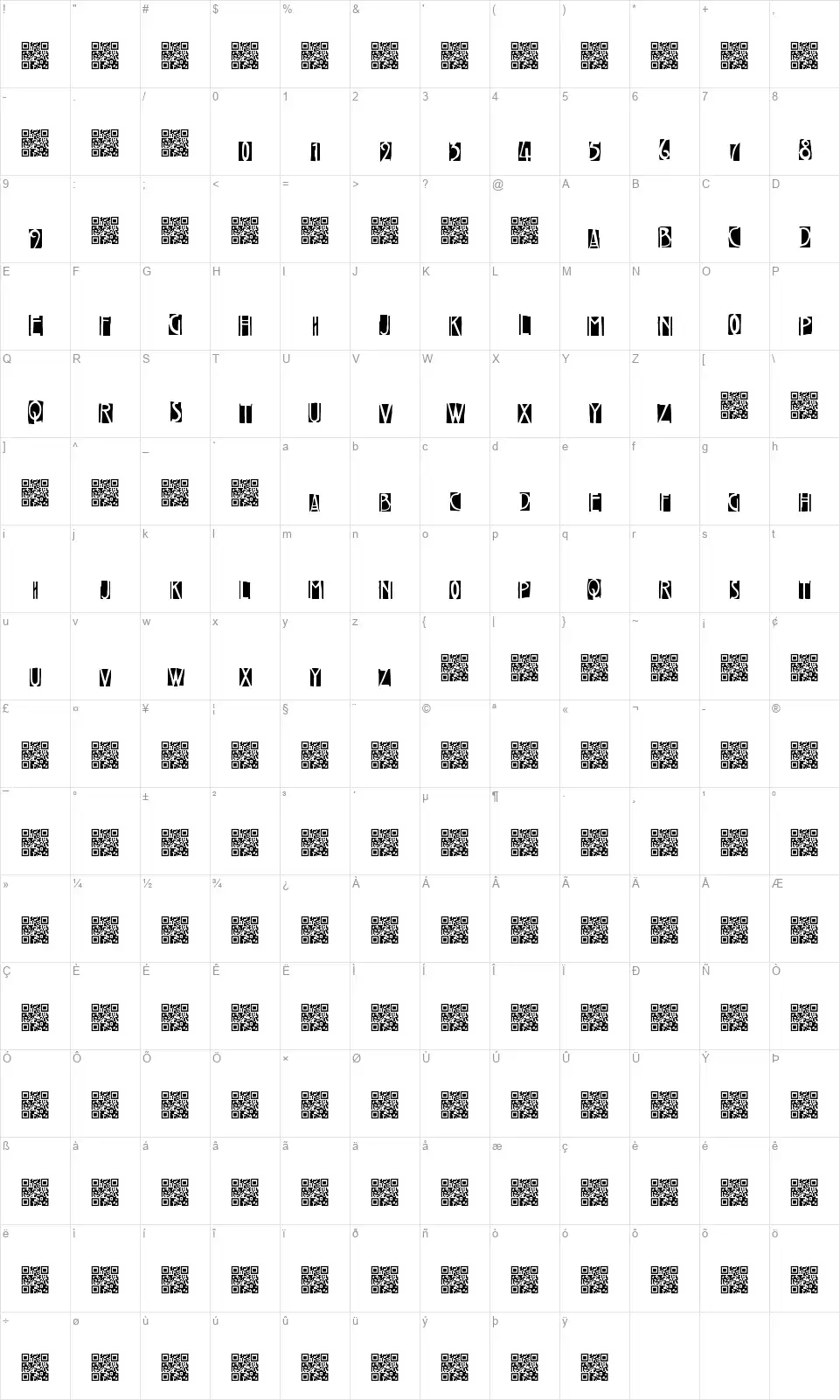 Freaky Twentiesfont character map