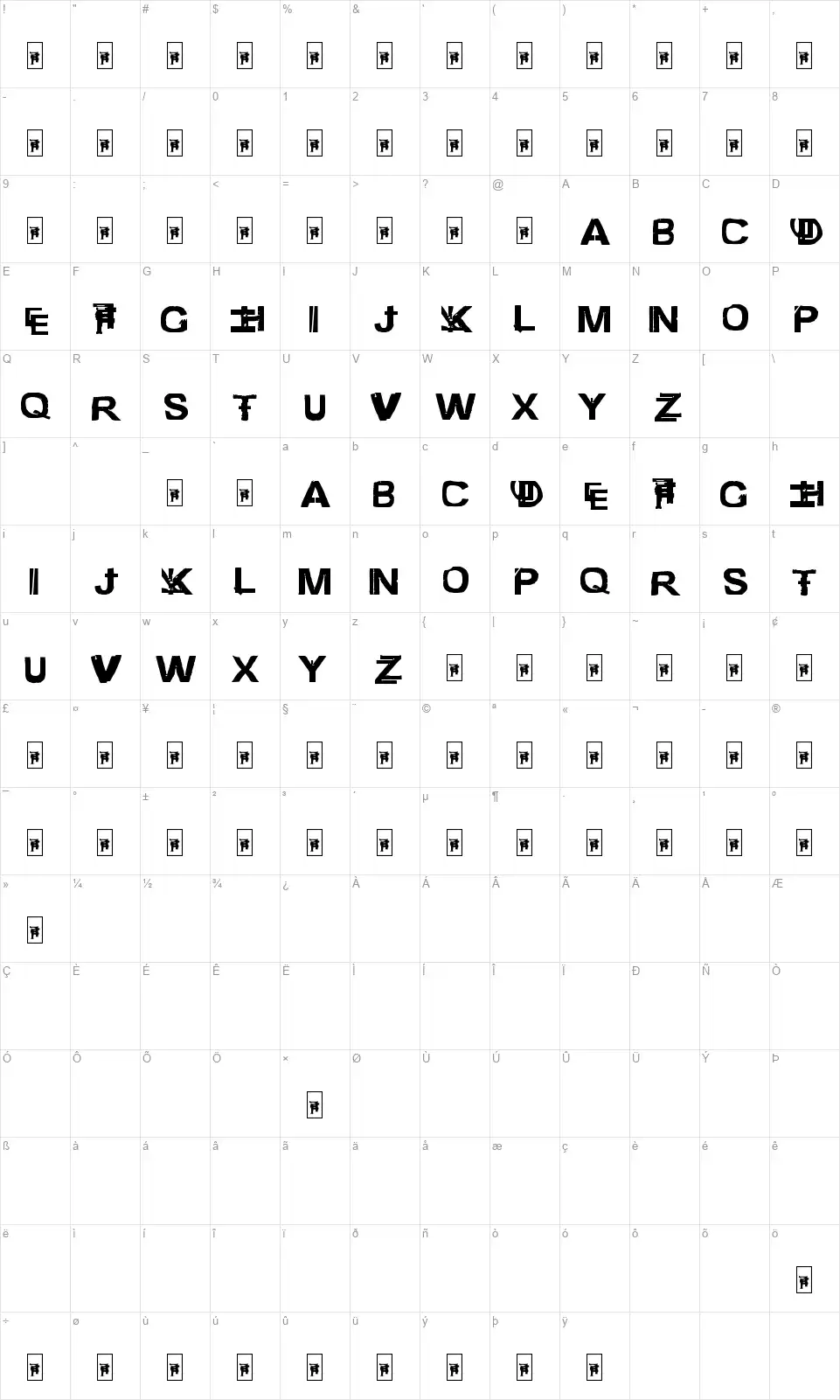 Freestyler Ancient F6font character map