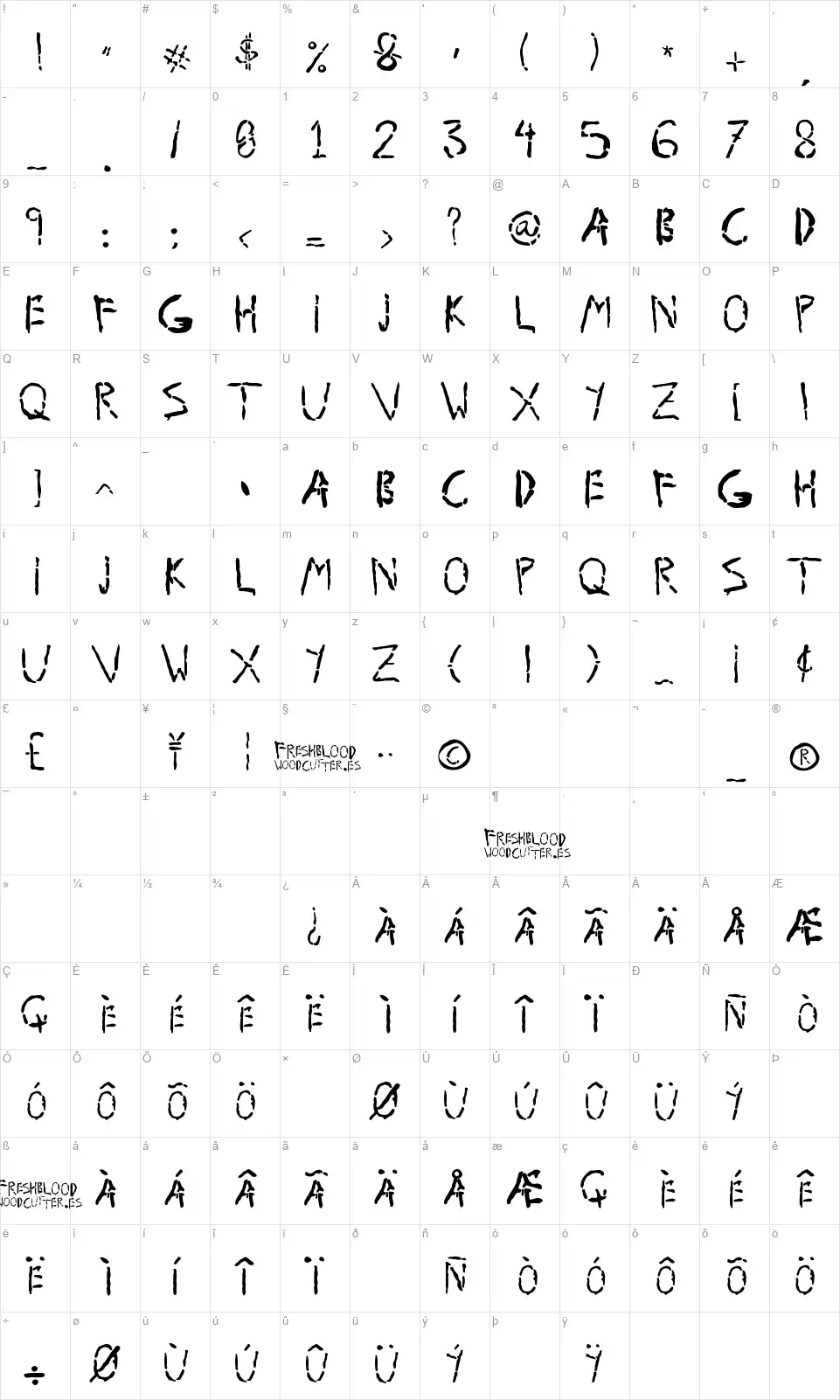 Fresh Bloodfont character map