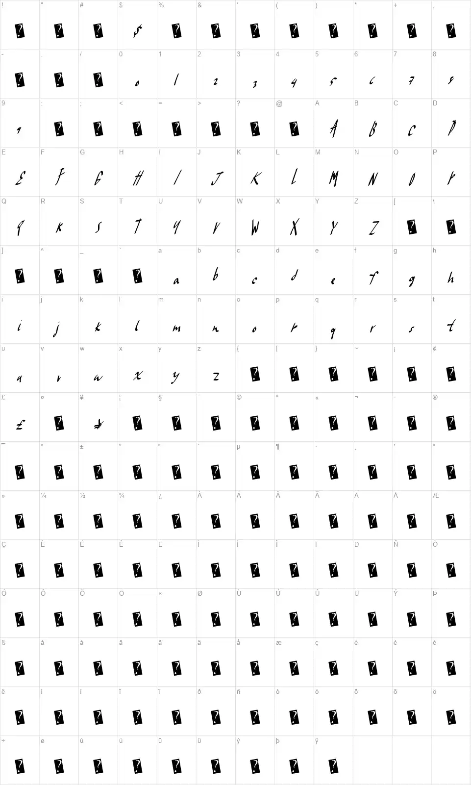 Frosty Winterfont character map