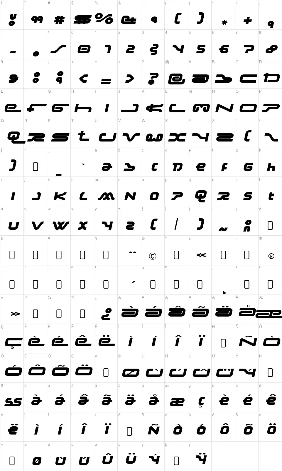 Frozdotre-Regularfont character map