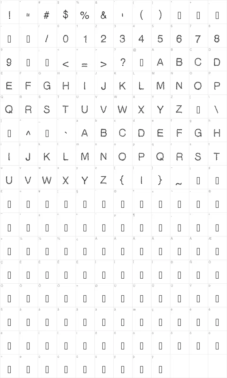 Gaelle 2002font character map