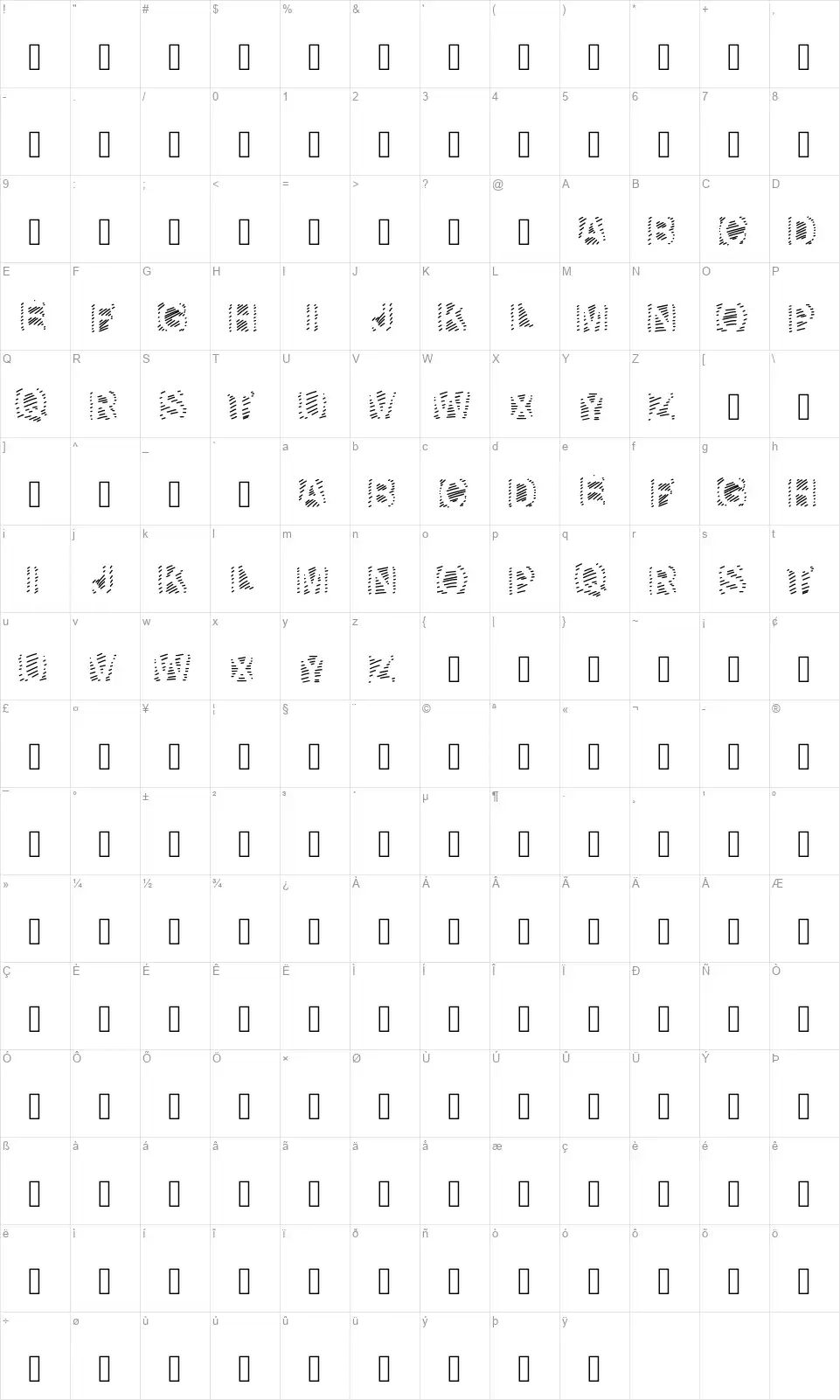 Gaelle Number 6font character map