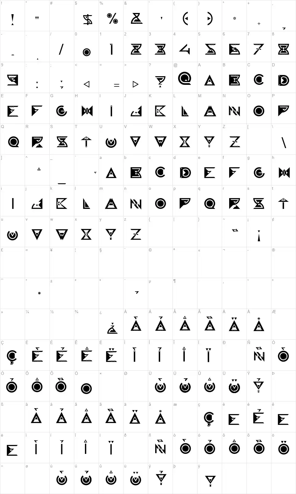 Galaxy Visitorsfont character map