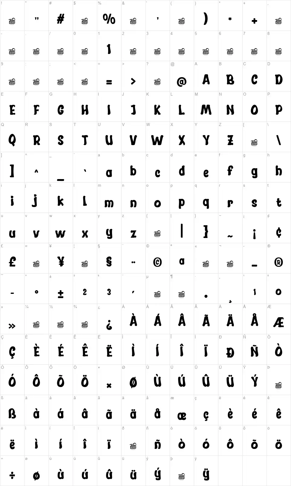 Garutonfont character map