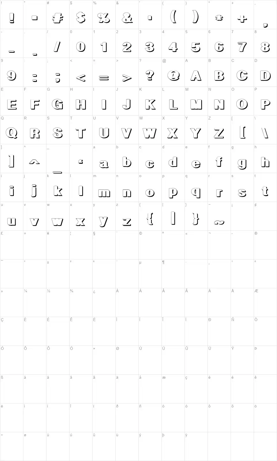 Geometric Shadow PWfont character map