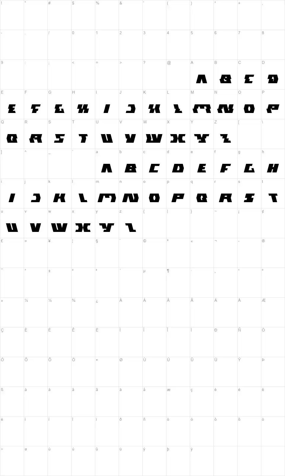 Gladiator Sportfont character map