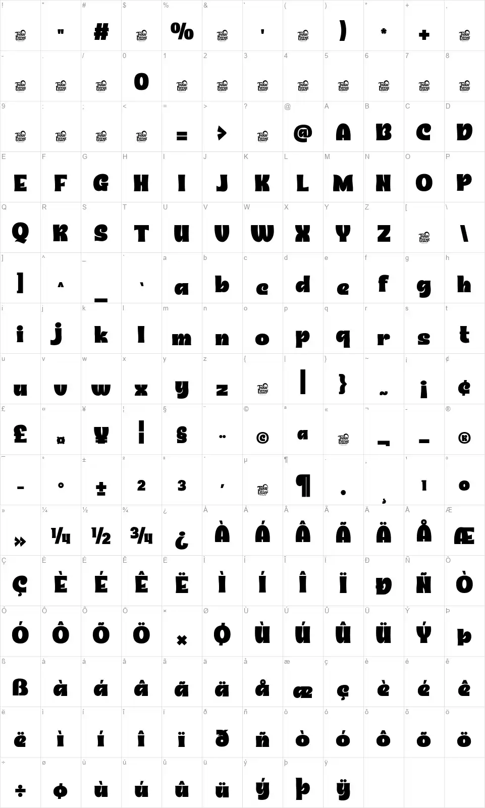 Glasfurfont character map