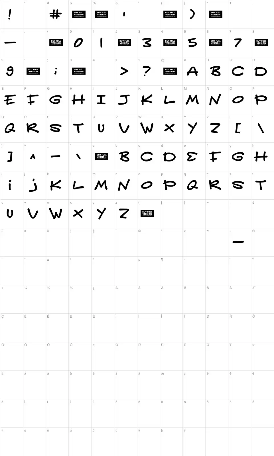 Glory Messup Mapa de caracteres Glory Messupfont character map