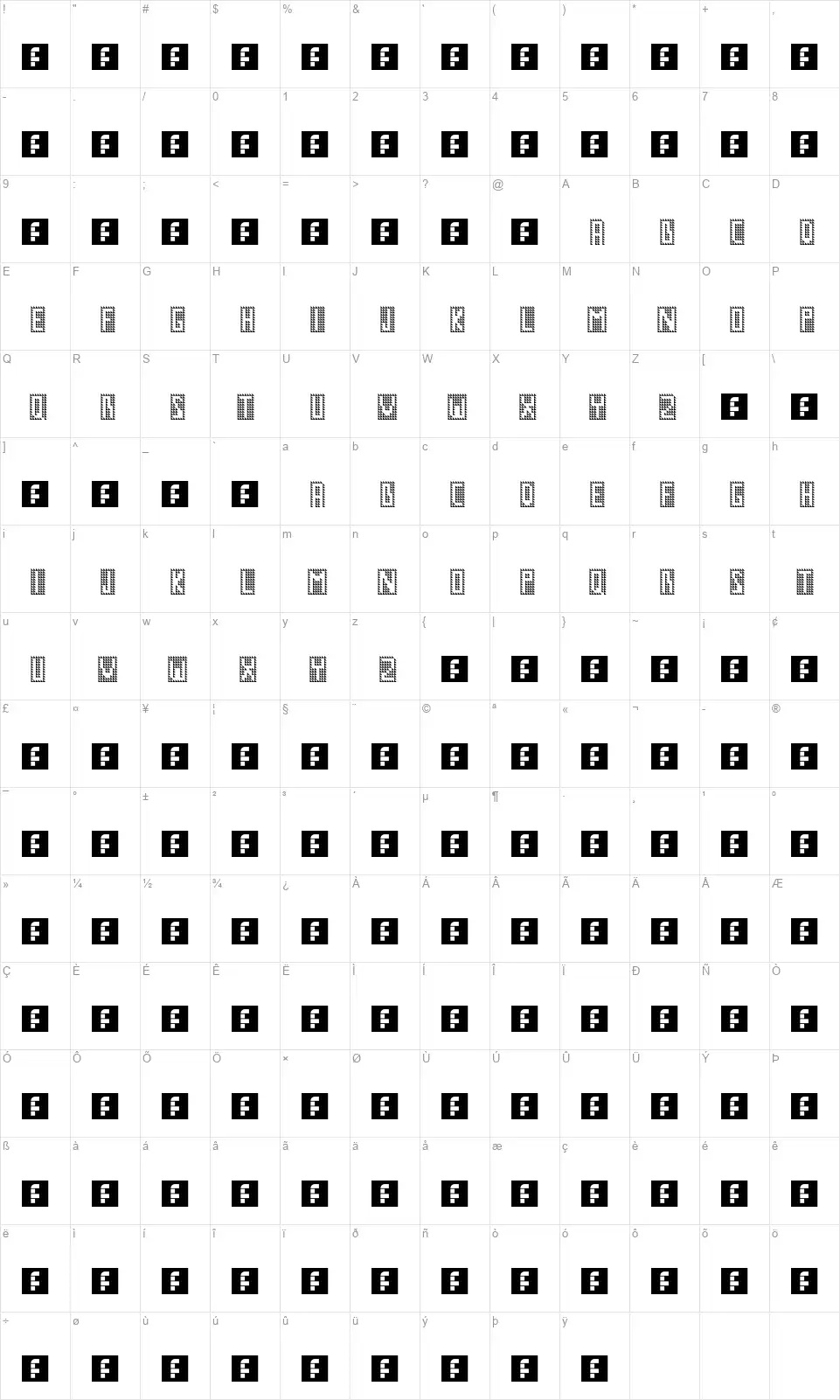 GM No1font character map
