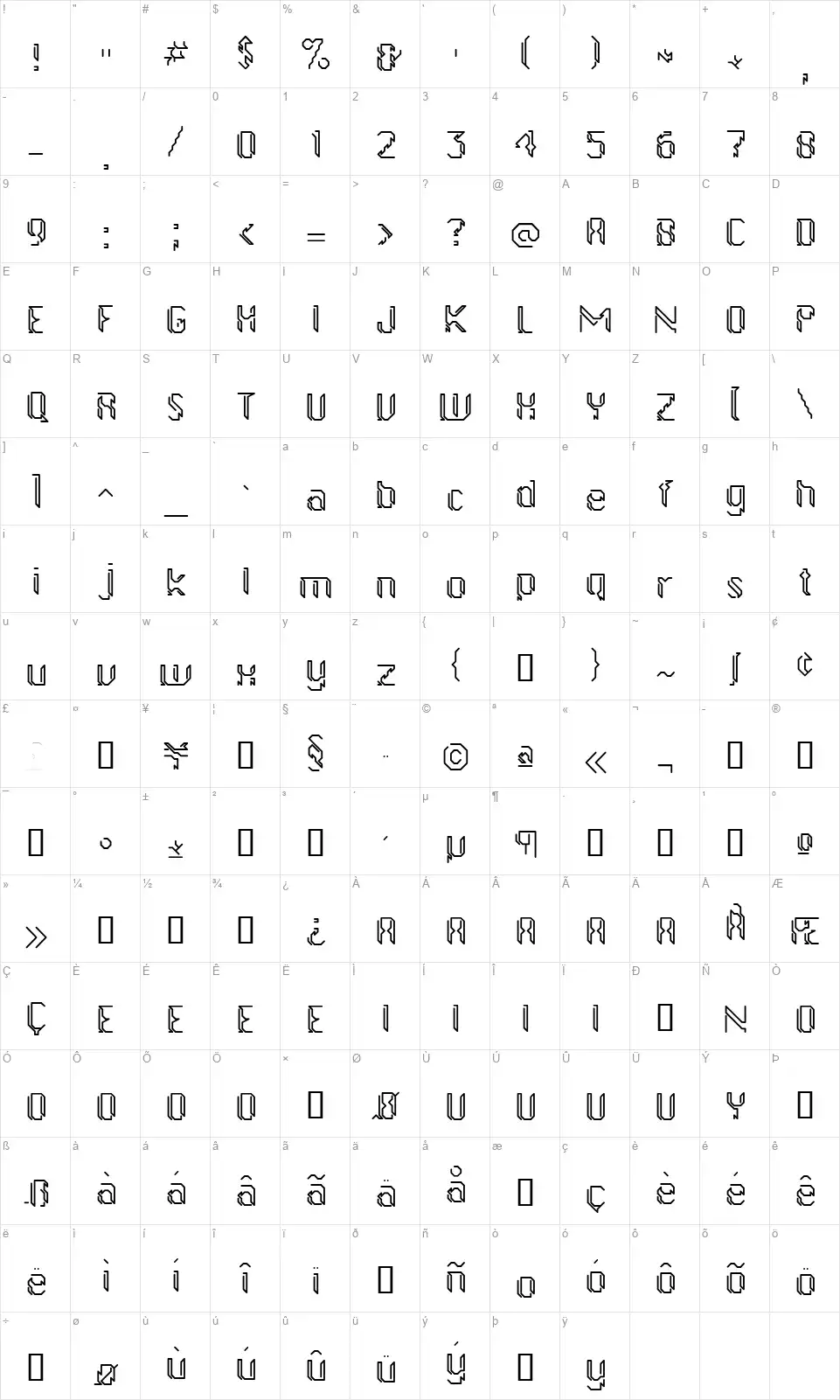 GollanBillfont character map