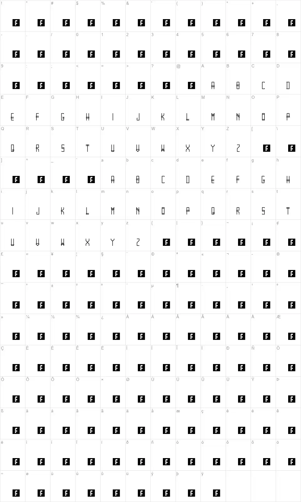 Gramticafont character map