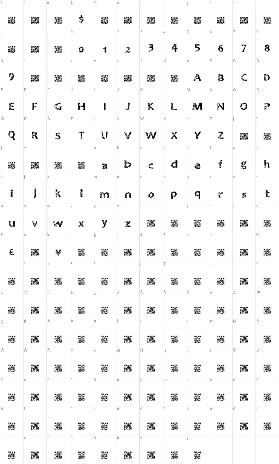 Great Ninetiesfont character map