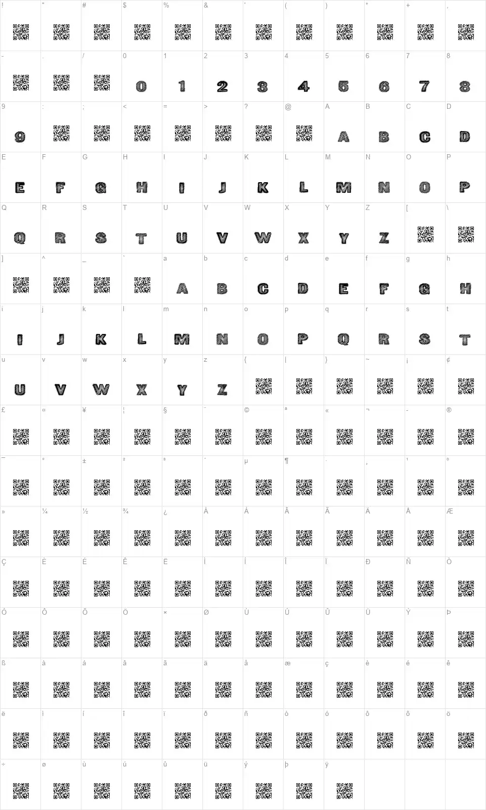 Great Shakefont character map