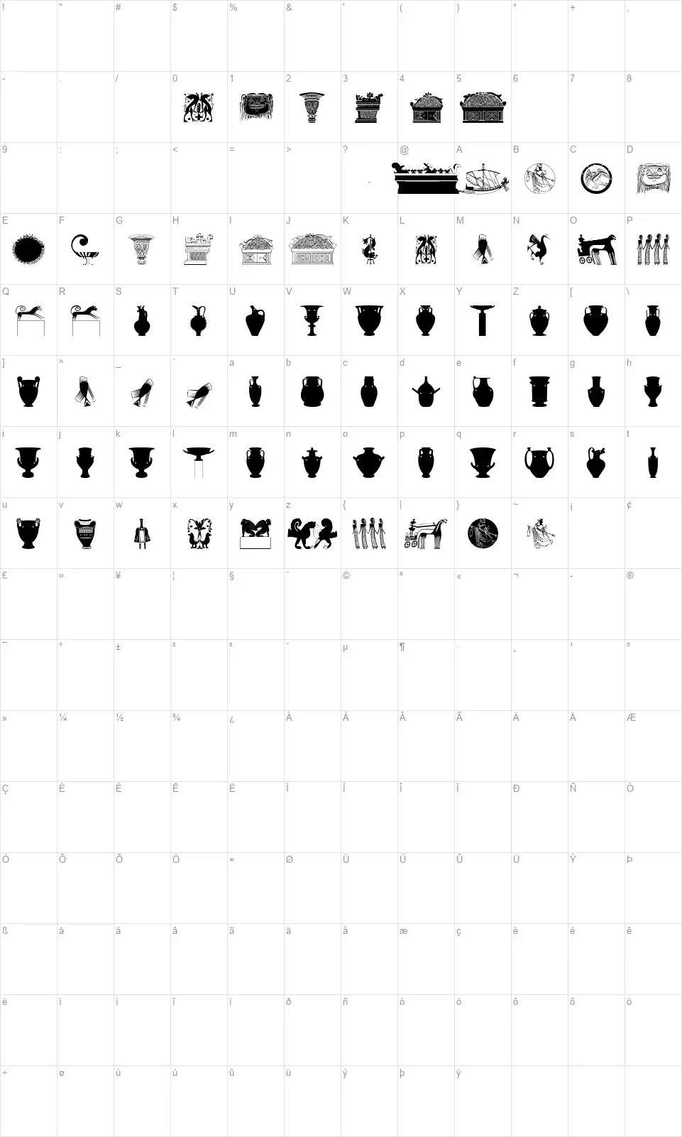 Greek Artfont character map