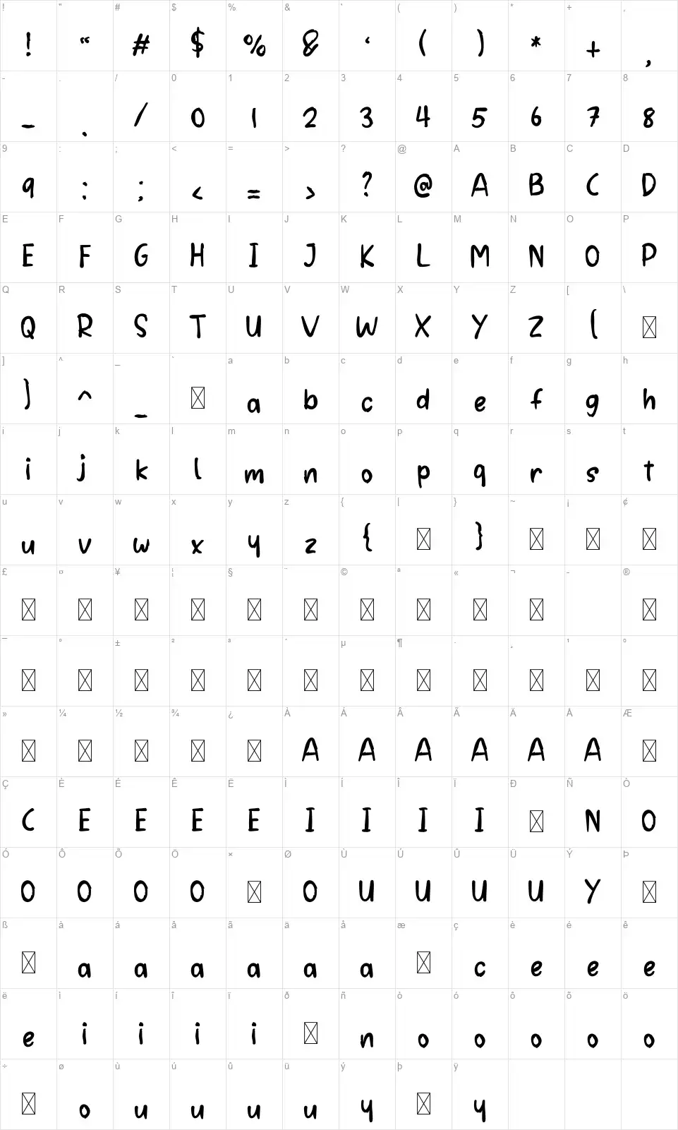 Green Slimefont character map