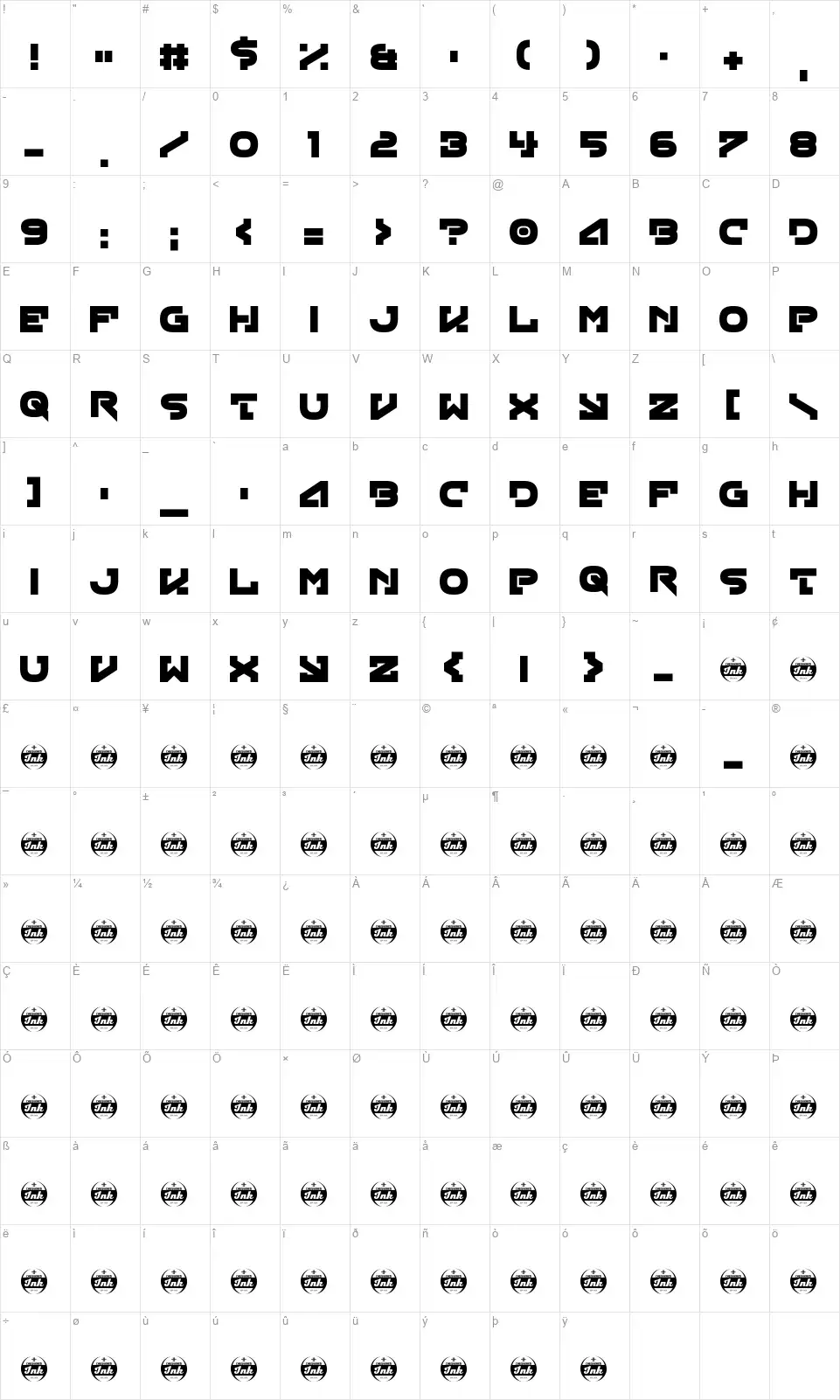 Green Strandfont character map