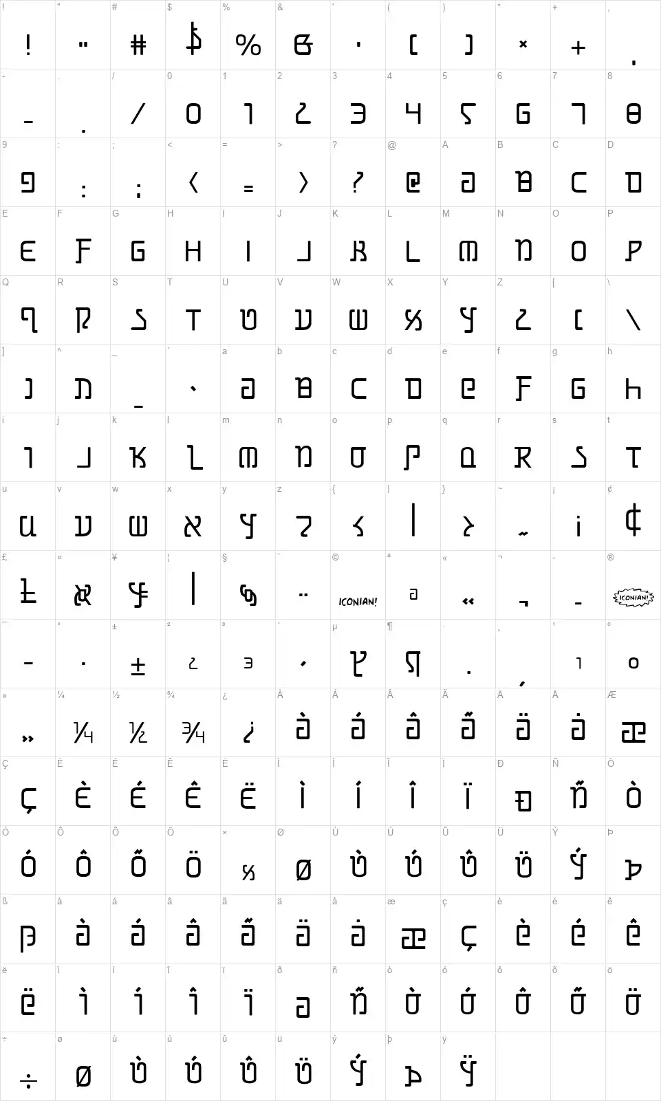 Grimlordfont character map