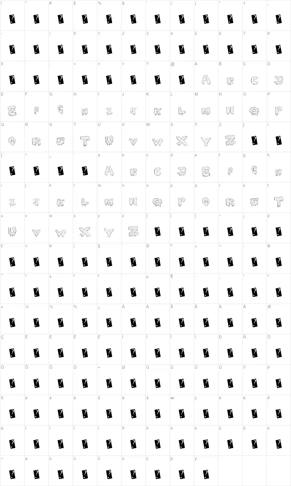 Gunky Ickfont character map