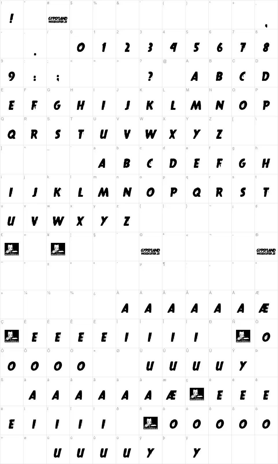 Gypsylandfont character map